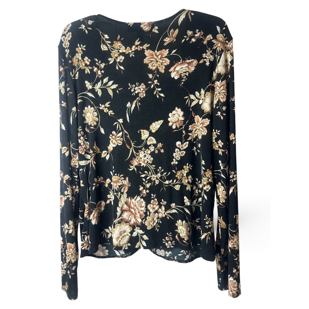 Briggs New York Womens XL Black Floral Twist Front Faux Wrap Top 385-KL2 - Picture 2 of 8